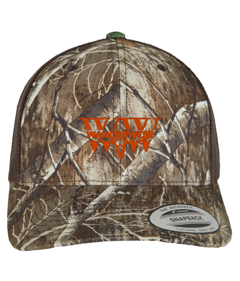 Hunter’s Mark Camo Trucker - WanderWest Woodland camo with blaze orange WanderWest embroidery. The Hunter’s Mark leans into the season. Early mornings, crisp air, boots on wet grass. The orange thread hits different against the camo — bold but still rooted. It feels like autumn. It wears like everyday. Woodland camo base Orange WanderWest embroidery Structured front Adjustable fit Made for field days and everything after.